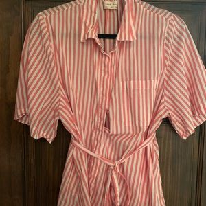 Anthropologie *pink & white stripe* linen shirt